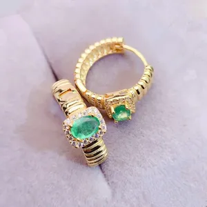 Hoop Earrings Natural Real Emerald Earring Luxury Snake Style 925 Sterling Silver 0.2ct 4pcs Gemstone Fine Jewelry J23122