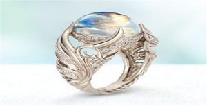 S925 Серебряное серебро белое лунное камень Bizuteria Gemstone Кольцо для женщин Anillos de Fine Silver 925 Ювелирные изделия Hiphop Ring8792522