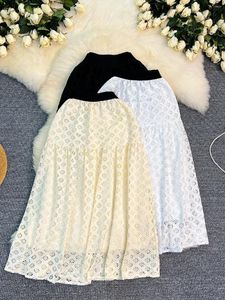 Skirts Frenchic Lace Maxi Skirt Women Crochet Hollow Out A-line High Waist Female Faldas Ajustadas Almighty Long Dropship