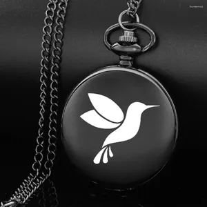 Pocket Watches Vintage Laser Bird Design Гладкий стальный черный кварцевый ожерелье часы Mens Women Pendant Unique Kid