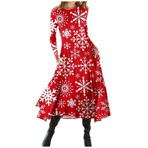 Party Dresses Women's Fashion Casual Christmas Printed Round Neck Pullover Slim Fiting Long Sleeve Dress Luxury Evening 2024