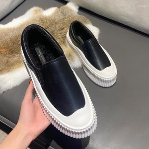 Casual Shoes Spring & Autumn Women's Genuine Leather Mixed Color Thick-soled Slip-on British Style Single Platform