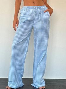 Frauen Nachtwäsche Y2K Wide Leg Lounge Hosen Frauen Nadelstreifen Lose Fit High Taille Pyjama Bottoms Gingham Sleep Homewear
