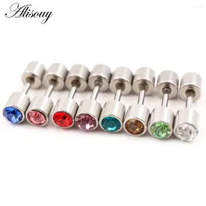 Orecchini per borchie alisouy 2pcs cilindro cz cristallo zircone in acciaio inossidabile femmini