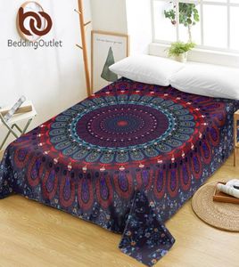 Bettwäsche -Mandala Queen -Bettblätter Ein Stück lila blaues flaches Blatt Weiche Bettwäsche -Verbrennungen florale böhmische Wandteppiche Sabanas 25240570