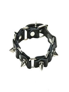 Jettingbuy 1pc Cool Wolf Tooth Bangle Fashion Gothic Metal Cone Stud Spikes Rivet Leather Wristband Men Punk Style2135106