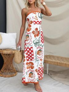 Casual Dresses Sleeveless Fashion Loungewear Maxi Dress Women Summer Strapless Printing Party 2024 Patchwork Slim Simple Ladies