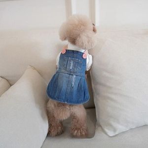 Dog Apparel Puppy Dogs Dresses Contrast Color Denim Skirt Suspender Cute Cat And Clothing Teddy Bear Coat For Small