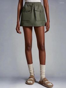 Kjolar designer dragstring elastisk midja lastficka kjol 2024 Summer Women's Fashion Luxury All-Matching A-Line