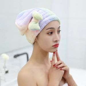 Microfibra Toalha de cabelo seco com tampa de chuveiro de boxato Super absorvente Acessórios de banho de tampa de cabelos de secagem rápida para mulheres Velvet de coral