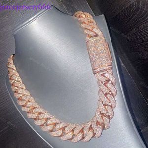 Rose Gold 24mm 5 Rows VVS Diamonds Pass Tester Sterling Sier Miami Cuban Chain Moissanite