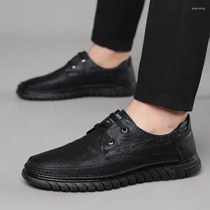 Casual Shoes Men Korea Style Leather Platform Oxfords Lace Up Thick Tottom For Male Mens Formal Dress