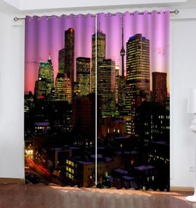 Beautiful Po Fashion Customized 3D Curtains blue night building curtains Blackout curtain1691117
