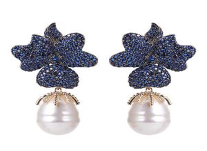 Xiumeiyizu Luxury Big Fresh Pearl Drop Earrings Paled Shinning Zirconia Handmade örhängen Guldplätering Bröllopsmycken 2106246736774