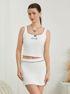 Vestidos de trabalho wsevypo feminino chique no verão superior de saia fatos de streetwear moda letra de estampa de estampa tanques de colheita de colheita de colheita mini bodycon shorts