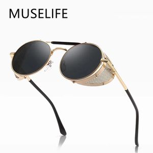 Muselife Retro Round Metal Sunglasses Steempunk Men Women Brand Designers Glasses de Sol Shades UV Protection 240426