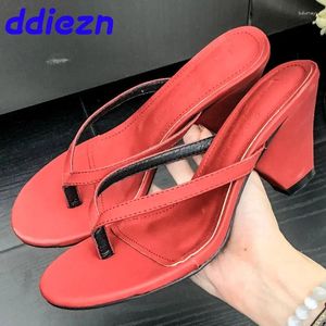 Slippers Red Footwear Fashion Wedges Women Flip Flops Shoes 2024 Luxury Female Shallow Ladies Heeled Slides