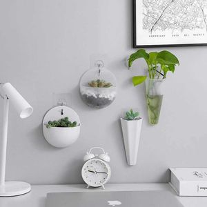 Planters Pots Wall Hanging Flower Vase Plastic Green Planting Pot Planters Hydroponic Potted Container Ornament DIY Home Garden Decoration