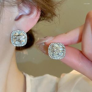 Stud Earrings Sweet Rhinestone Square Bow For Women Light Luxury Style Party Jewelry