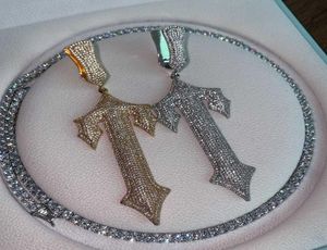 Trapstar Full Diamond Pendant Set with Hip Hop Rap Centralcee Diamond Gold and Silver Necklace6004728