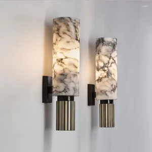Wall Lamp Italian Designer Natural Marble Nordic Foyer Dining Room Stairs Bedside Sconce Luxury Bedroom Copper Art Decor