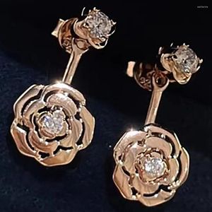 Dangle Earrings Custom Solid 18K Rose Gold Women Stud Drop Flower Moissanite Diamonds Wedding Party Engagement Anniversary