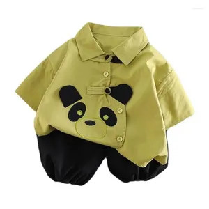 Kläder sätter sommar baby pojkar set lapel tecknad panda skjorta shorts 2st.