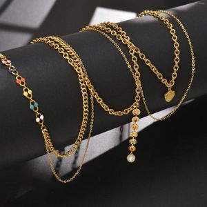 Ketten Goldfarbe Doppelschicht Kette Hang Herz Anhänger Halskette Choker High-End Edelstahlschmuck Geburtstagsfeier Geschenk für Frauen