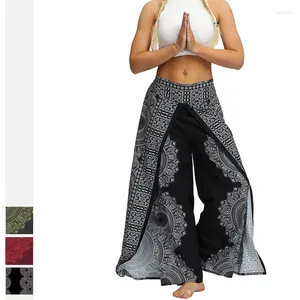 Calça feminina boho perna larga Palazzo com fendas para mulheres Flowy Hippie Dance Bohemian Gypsy Yoga