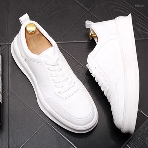 Casual Shoes Brand Designer Men's Leisure äkta Leather Street Style Trend White Shoe andningsbar snörningsplattform Sneakers Zapatos