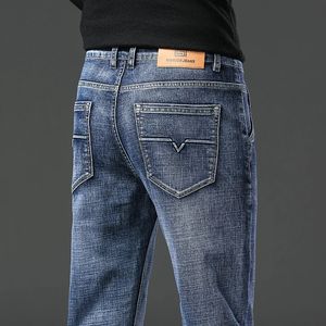 Fashion Mens Spring Straight Jeans Baggy Soft Stretch Casual Business Brand Male Clothes Denim Trousers 240430