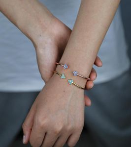 Simple round tube Bangle Bracelet Jewelry With Gold Silver Color Plated Open Band Enamel Flower Leaf Charm size Bangle8245623