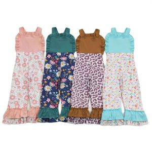 Clothing Sets Wholesale Baby Girl Floral Jumpsuit Toddler Children Pink Sleeveless One-piece Kid Ruffle Pants Infant Overalls Flower Romper