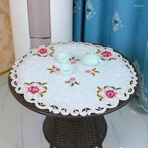 Table Cloth TOP Round Satin Rose Flower Embroidery Cover Wedding Tablecloth Kitchen Christmas Decoration And Accessories