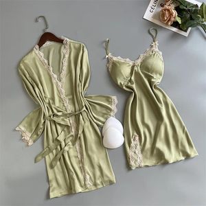 Женская свадебная одежда для женской свадебной одежды Sexy Summer Women Silk Silk Satin Kimono Bathrobe Plant Кружело