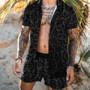 Herrspårar Hawaiian Printing Short Outfit Summer Casual Floral Shirt Beach Shorts Two Piece Suit Fashion Men Set M-3XL