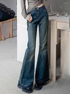 Frauen Jeans American Retro Chic Flare Basic in voller Länge Baggy Frauen Sommer Einfacher lässiger modische weibliche weibliche taillierte