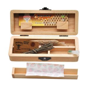 ローリングトレイ付き高品質の木製スタッシュボックス喫煙パイプアクセサリー用の天然手作りの木製タバコとハーブストレージボックス4291288