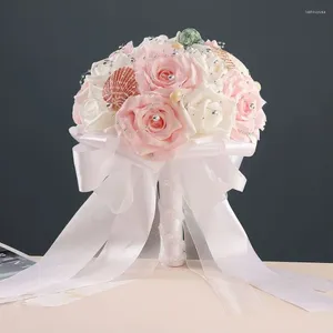 Dekorative Blumen Braut Hochzeit Holding Schaumsimulation Blume Weiß Rosenbouquet Koreanische Pographie Shell Shell