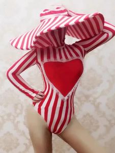 Stage Wear Red White Stripes Sexy Women Dance Nightclub Bar Show Costumes Party Bodysuit GOGO Costume