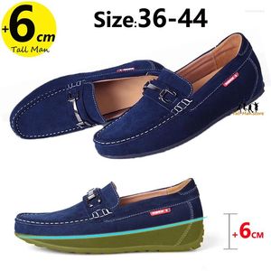 Casual Shoes Business Loafers Man Elevator Height Increase For Men Insole 6cm Drive Lift Suede Leather British Fashion