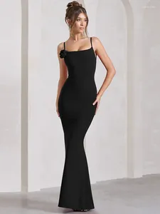 Casual Dresses Mozision Spaghetti Strap Backless Maxi Dress for Women Robe Black Flower Off-Shoulder Sleeveless Bandage Bodycon Sexig Long Long