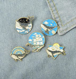 Animal Whale Sailboat Planet Cowboy Pins Geometric Moon Star Wave Badge Accessories Unisex Cartoon Clothes Collar Bags Brooches Or7684808