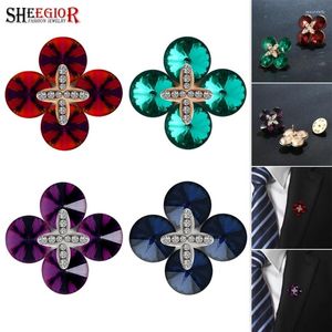 Broschen 1 Paar Kristall Strass Clovers Brosche Pin Männer Abzeichen Verzierungen Grün/Blau/Lila/rotes Glas für Frauen Accessoires Geschenk