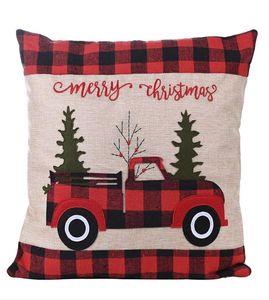 Juldekorationer Kuddefodral täcker Buffalo Plaid Throw Xtmas Tree Red Truck Cushion Cover JK2010XB1524141