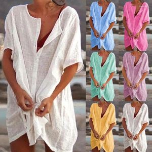 Summer Beach Cover Ups Dress Swimsuit Up Women Bikini Cover-Ups Beachwear Swimming Smock T Shirt Swimwear 2024