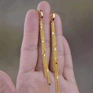 Stud Fashion Shiny Long Tassel Chain Round Circle Hoops Earrings For Women Geometric Gold Color Metal Earrings Wedding Jewelry Gift