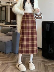 Skirts Versatile Retro Plaid Half Length Skirt Women's Autumn And Winter High Waisted A-line Outdoor Warm Clothes