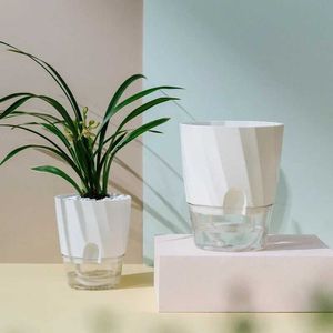 Planters POTS LAZY GRÖN LUO Växt Automatisk vatten Absorberande liten blomkruka Design Sensorisk transparent Hydroponic Plast Pot Device
