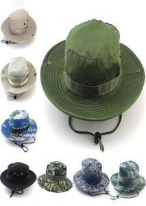 1pc män kvinnor kamouflage hink hatt med sträng fiskare cap panama safari boonie sol hattar cap1972508